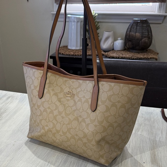 Coach Beige and Brown Signature Tote